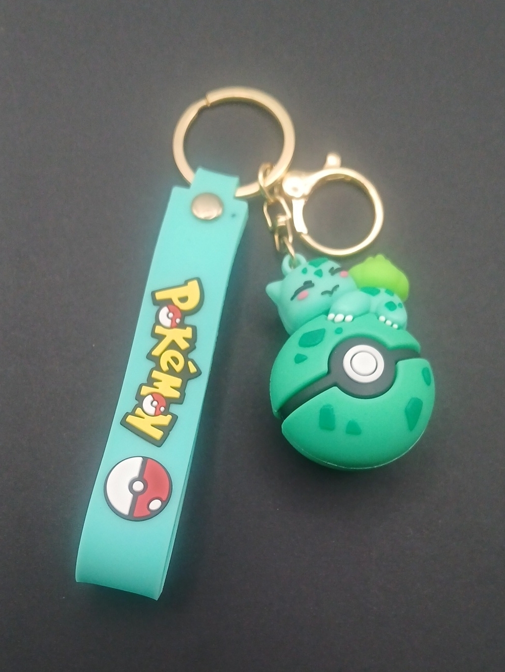 Pokemon Bulbasaur Pokéball Keychain with Teal Wrist Strap